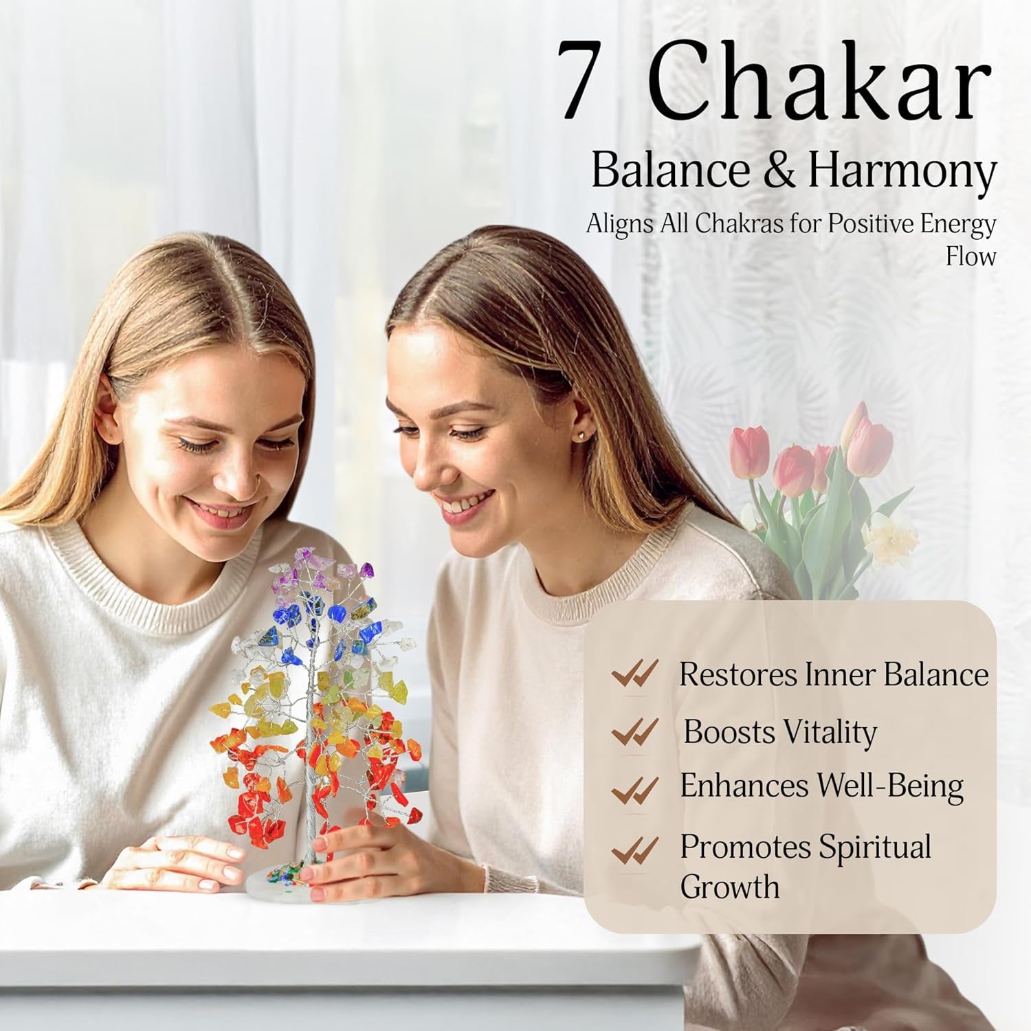 YATSKIA Chakra Crystal Tree - Handmade Healing Crystal Trees with 7 Chakra Stones | Tree of Life for Meditation | Feng Shui | Birthday Gift for Woman | Gifts for Women | Home Decor | Office Decor