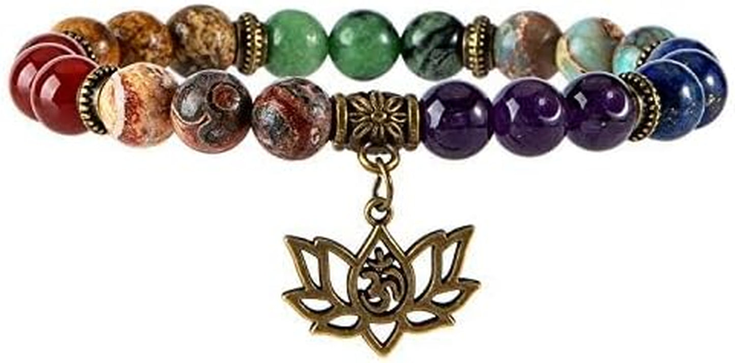 Bivei Chakra Bead Bracelets for Women - 8Mm 7 Chakra Bracelet with Real Stones Meditation Yoga Gemstone Jewelry