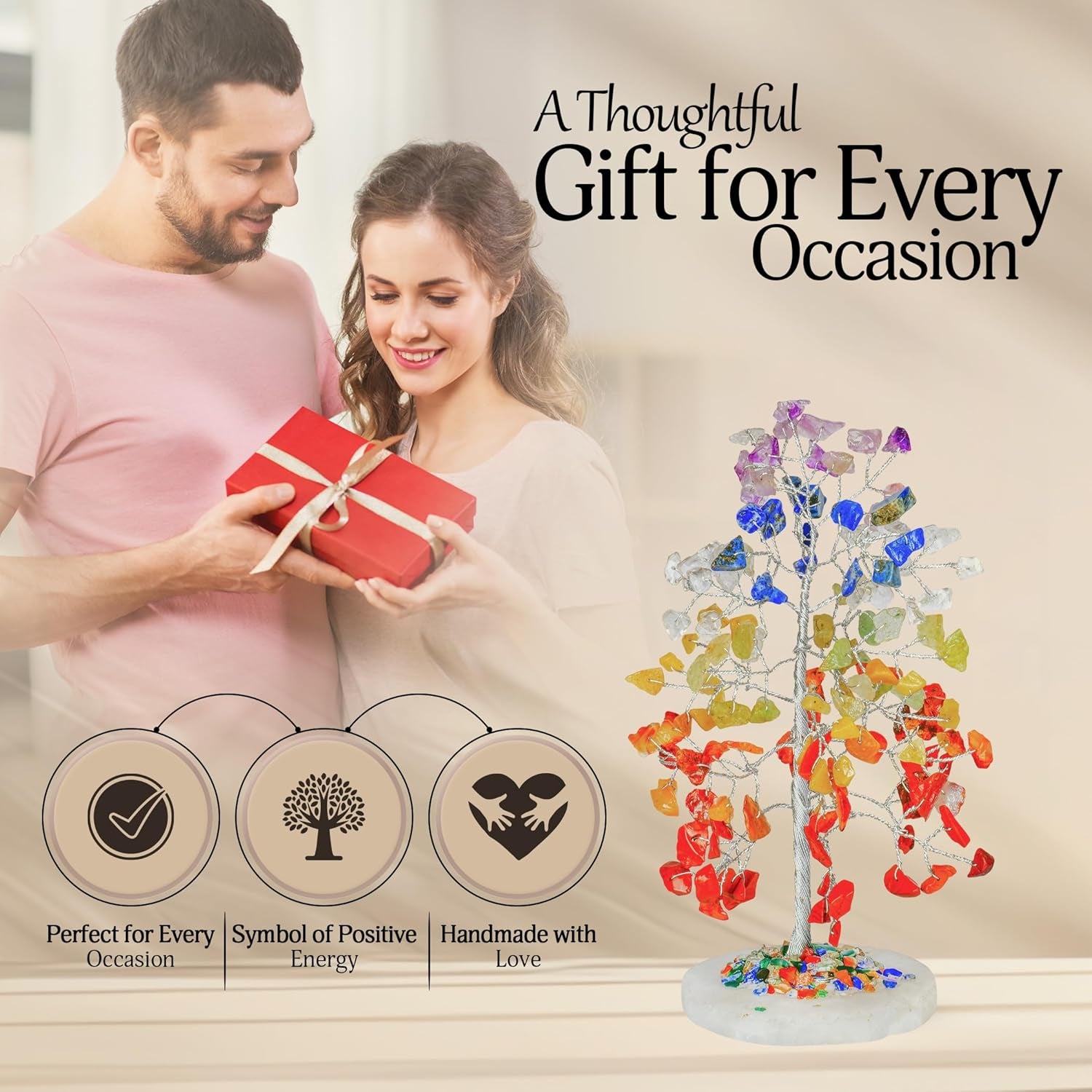 YATSKIA Chakra Crystal Tree - Handmade Healing Crystal Trees with 7 Chakra Stones | Tree of Life for Meditation | Feng Shui | Birthday Gift for Woman | Gifts for Women | Home Decor | Office Decor