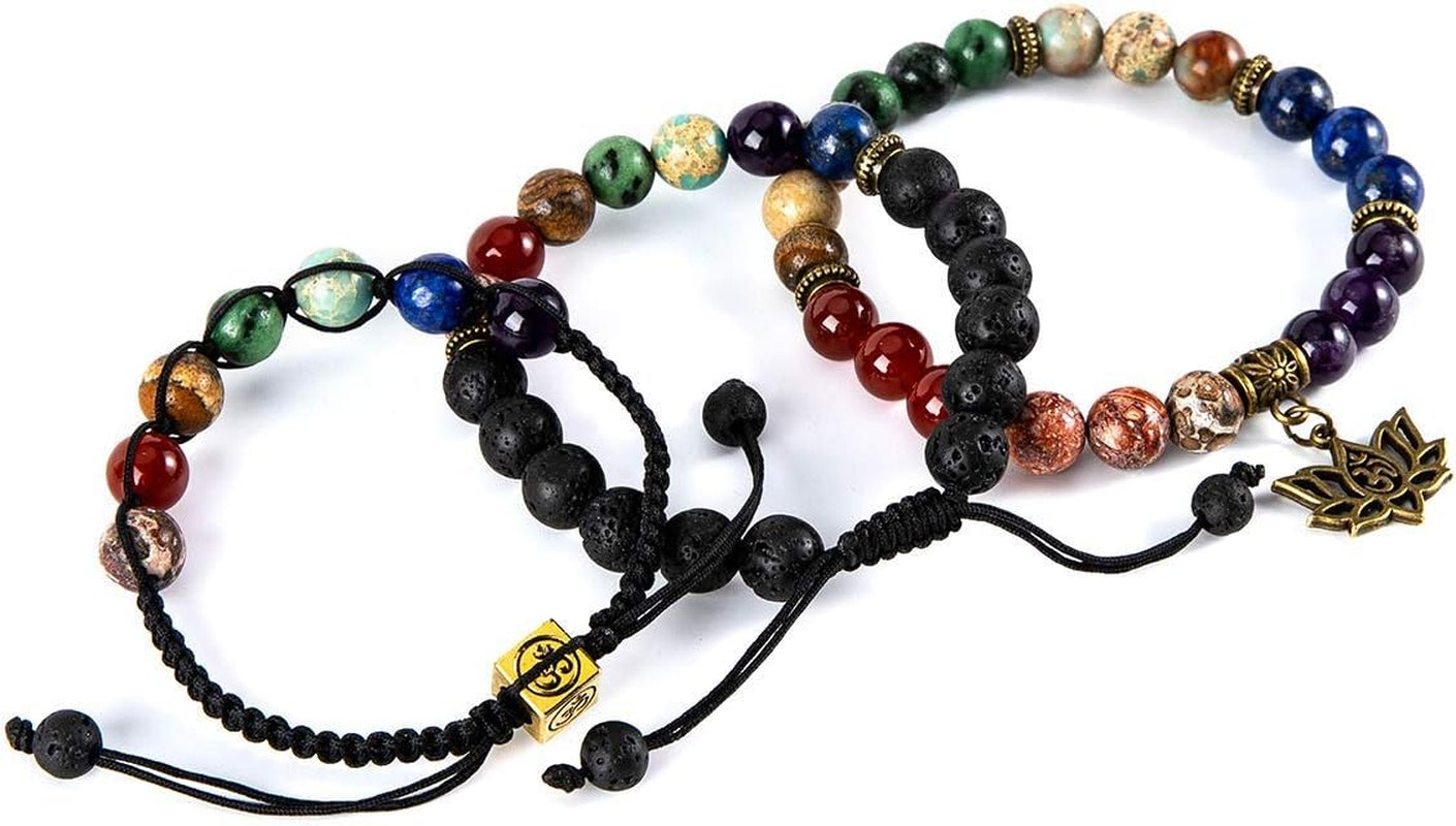 Bivei Chakra Bead Bracelets for Women - 8Mm 7 Chakra Bracelet with Real Stones Yoga Gemstone Jewelry 3 Pack