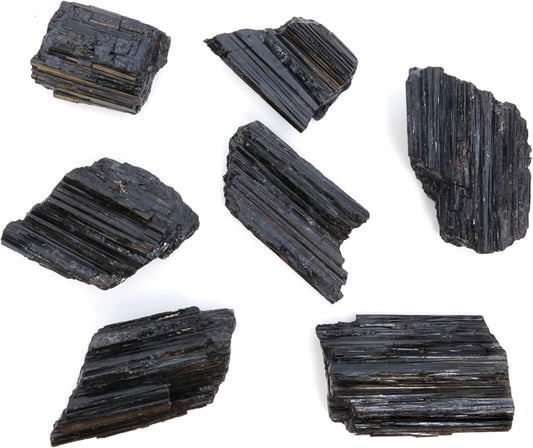 DANCING BEAR Black Tourmaline Crystals Bulk (1/2 LB Large Pieces) with Information Card, Rough Raw Natural Stones for Good Vibes, Reiki Energy, Made in USA