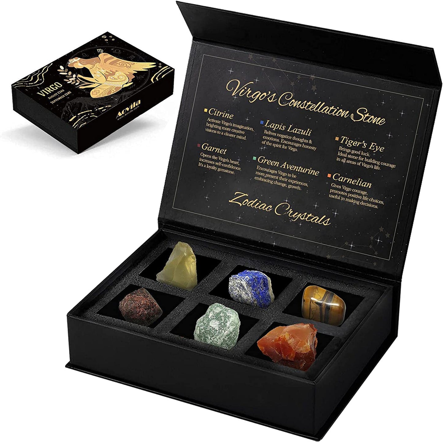 Leo Crystals Gift Set, Zodiac Signs Healing Crystals Birthstones with Horoscope Box Set Leo Astrology Crystals Healing Stones Gifts