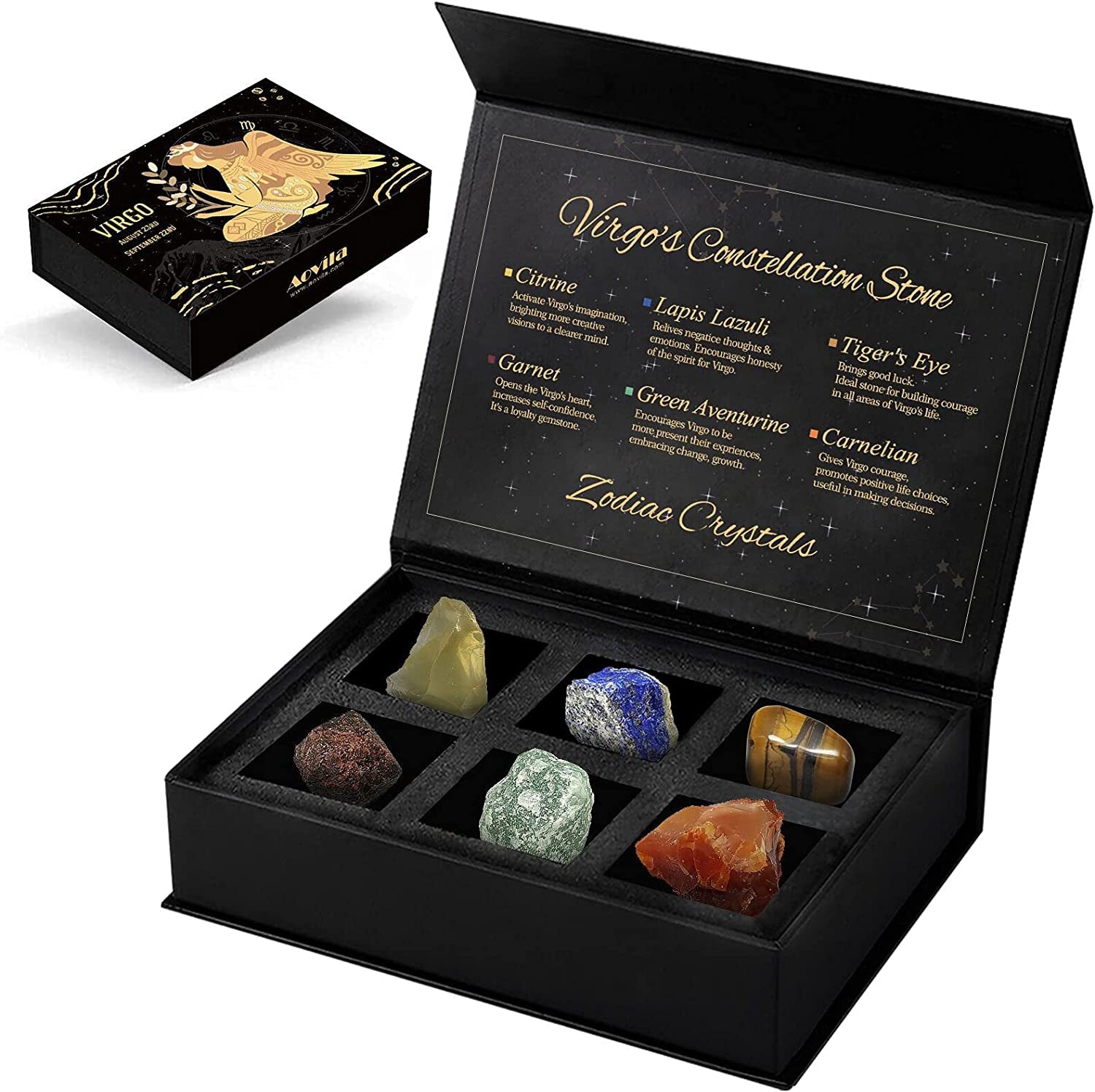 Leo Crystals Gift Set, Zodiac Signs Healing Crystals Birthstones with Horoscope Box Set Leo Astrology Crystals Healing Stones Gifts