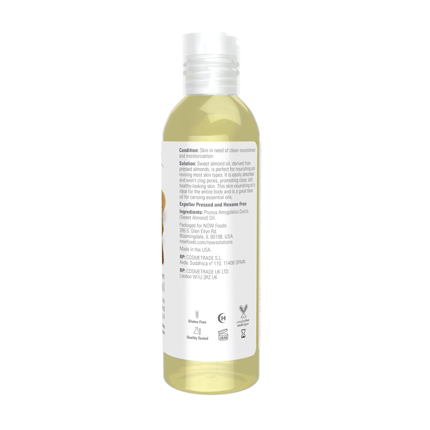 Solutions, Sweet Almond Oil, 100% Pure Moisturizing Oil, Promotes Healthy-Looking Skin, Unscented , 4-Ounce