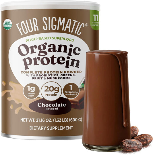 Organic Plant-Based Protein Powder | Clean Vegan Protein Elevated with Lion’S Mane, Chaga, Cordyceps and More for Brain Function and Immune Support | Creamy Cacao, 21.16 Oz