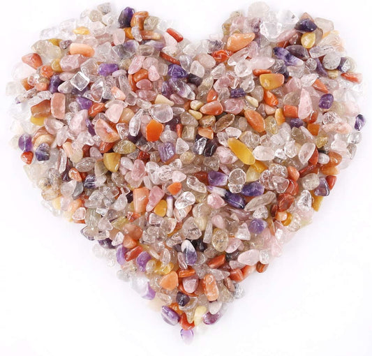 Hilitchi Natural Quartz Stones Tumbled Chips Crushed Crystal - Mixed Colors Stones (About 1Lb (450G)/Bag) for Home Indoor Decorative Gravel Feng Shui Healing