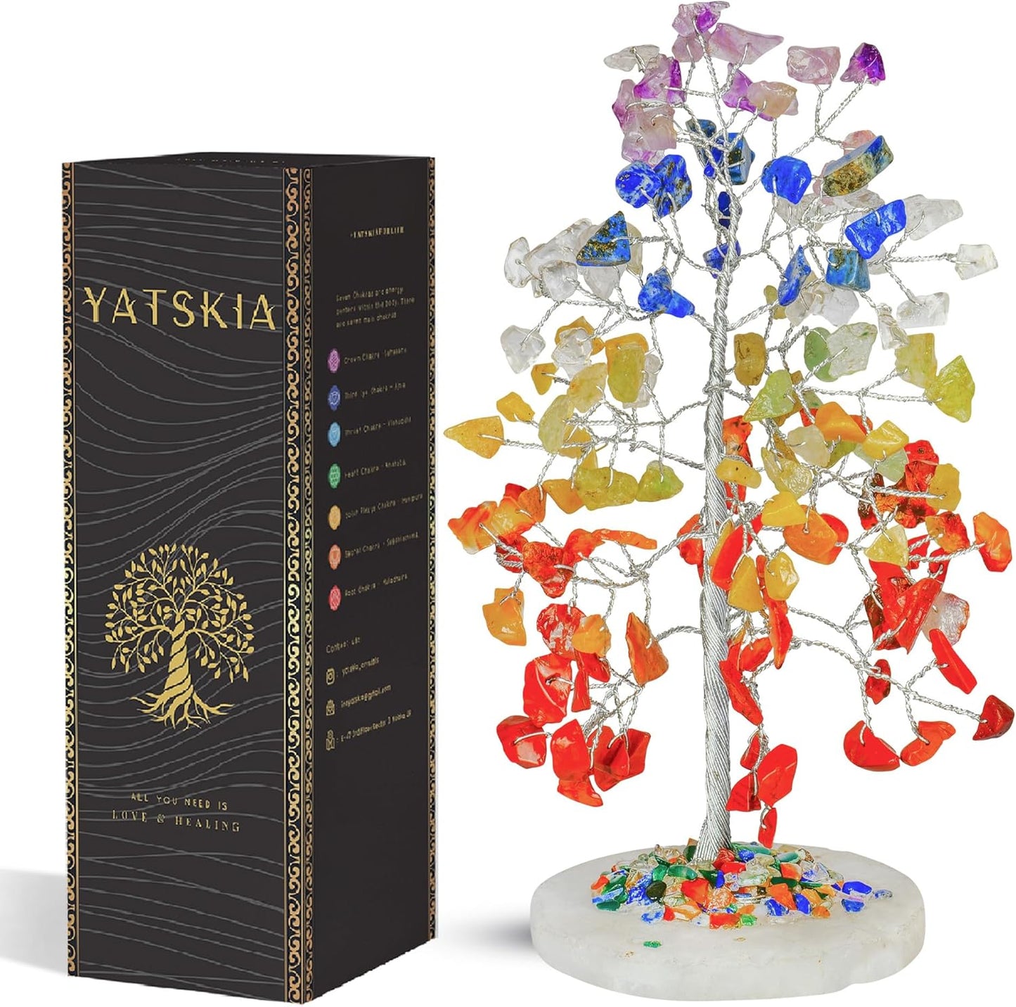 YATSKIA Chakra Crystal Tree - Handmade Healing Crystal Trees with 7 Chakra Stones | Tree of Life for Meditation | Feng Shui | Birthday Gift for Woman | Gifts for Women | Home Decor | Office Decor