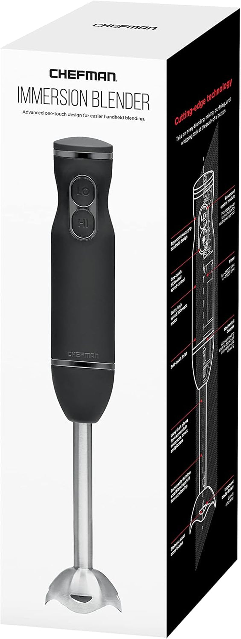 Immersion Stick Hand Blender Powerful Electric Ice Crushing 2-Speed Control Handheld Food Mixer, Purees, Smoothies, Shakes, Sauces and Soups, Black
