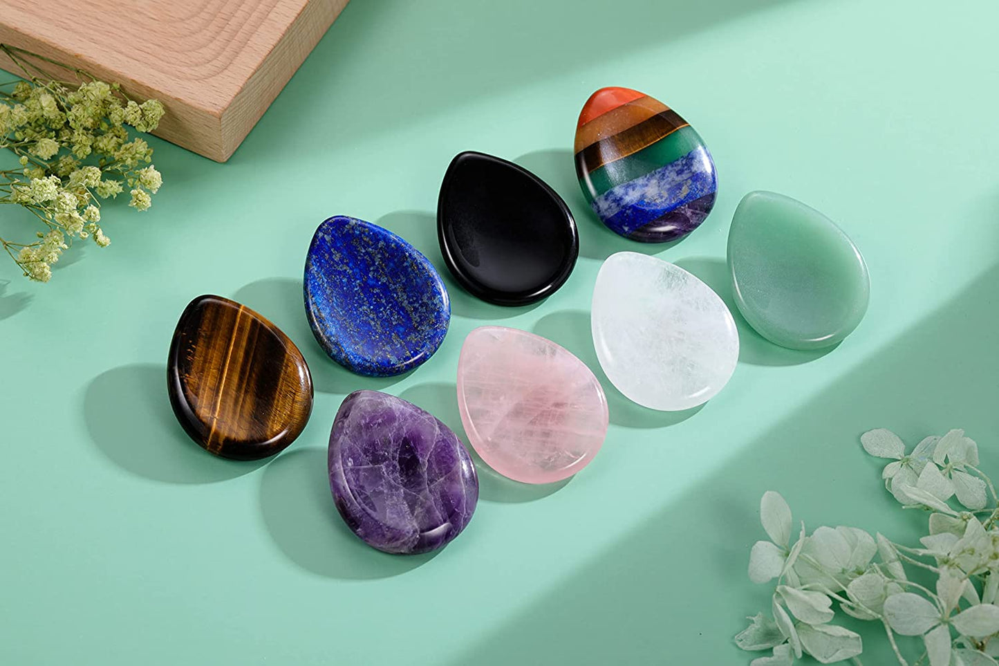 Crystaltears Rose Quartz Crystal Worry Stone Thumble Polished Healing Crystals Pocket Palm Stone Thumb Worry Stones for Anxiety Stress Relief Crystal Therapy