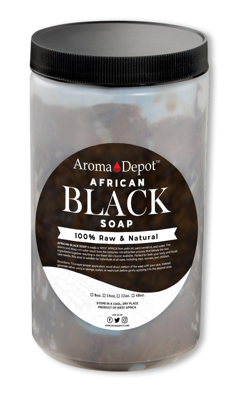 African Black Soap Paste 32 Oz 100% Natural Raw Soap for Acne, Eczema, Psoriasis, and Dry Skin Scar Removal Face and Body Wash. Handmade Imported from Ghana