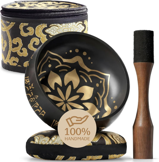 Silent Mind Tibetan Singing Bowl Set – Easy to Play & Beginner Friendly Meditation Bowl with Cushion, Mallet & Case | Stress Relief & Mindfulness | Gift-Ready