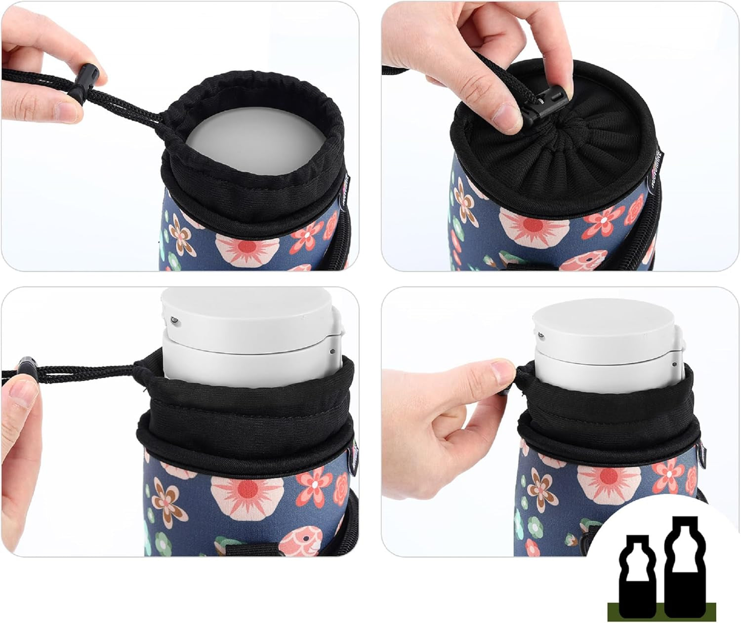 Water Bottle Carrier Bag,25Oz/40Oz/64Oz Bottle Pouch Holder,Adjustable Shoulder Hand Strap 2 Pocket Sling Neoprene Sleeve Sports Accessories for Hiking Travelling Camping